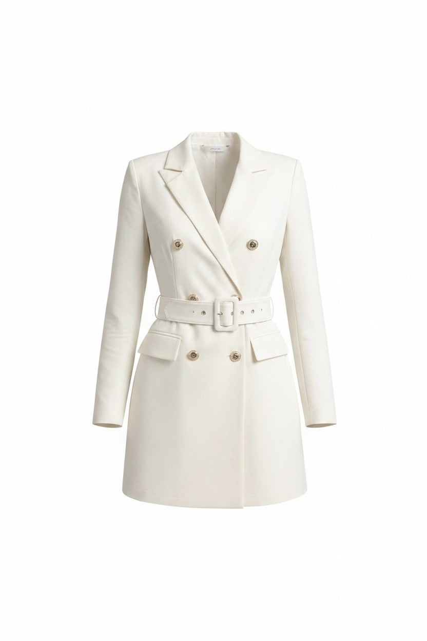White Long Sleeve Blazer Dress