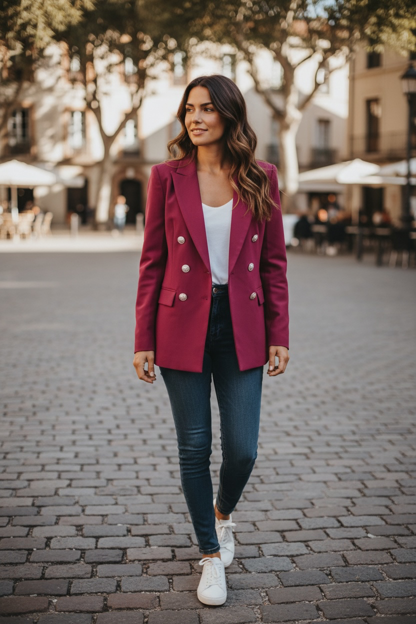 Women's Double-Breasted Bordeaux Blazer – Elegance & Character