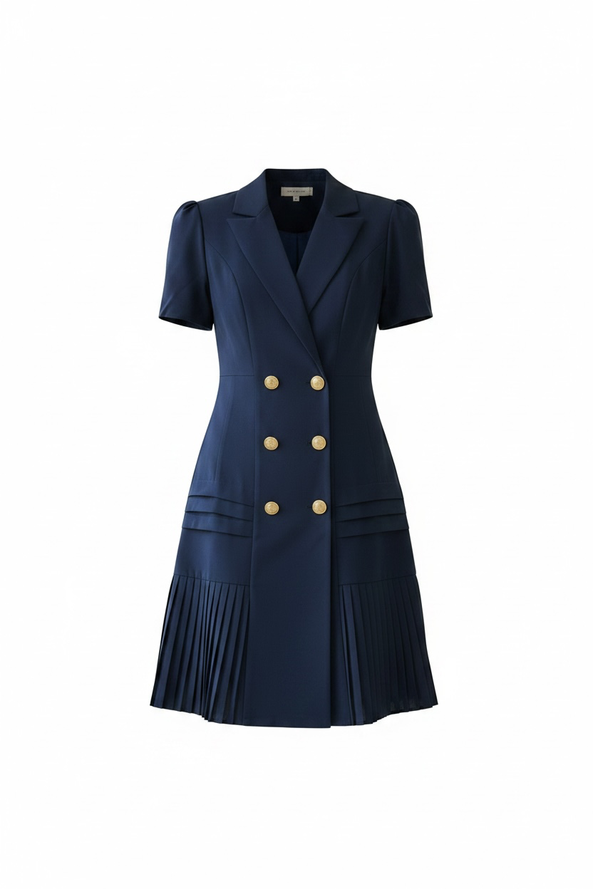Robe Blazer Plissée bleu marine