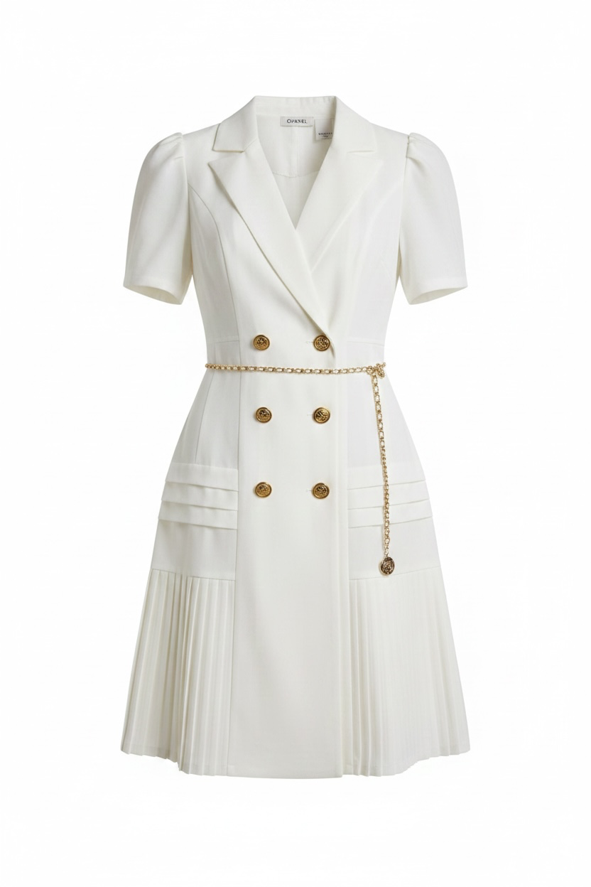 White Pleated Blazer Dress