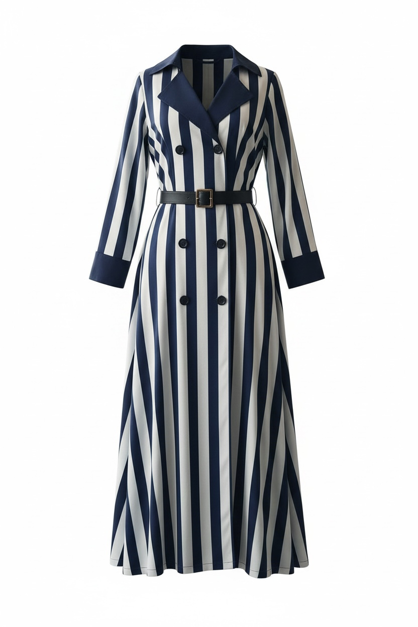 Blue Striped Long Shirt Dress