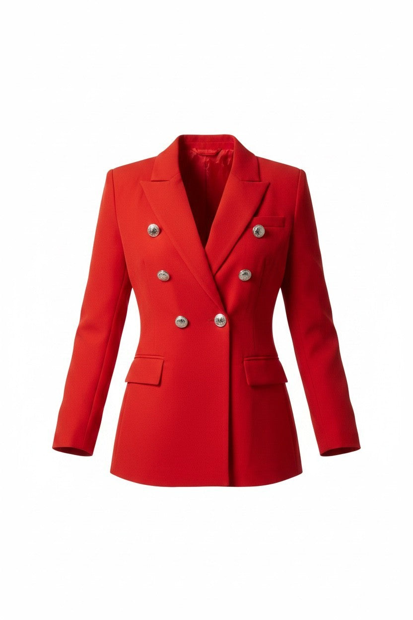 Blazer Anthiope rouge structuré à double boutonnage argenté